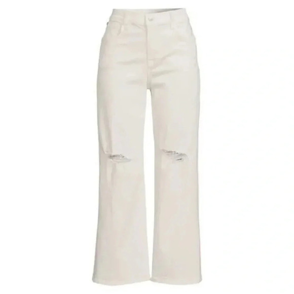 Hudson Rosalie Wide Leg Distressed Knee High Rise Jeans Tan Linen Size 30 NWT - Picture 2 of 12